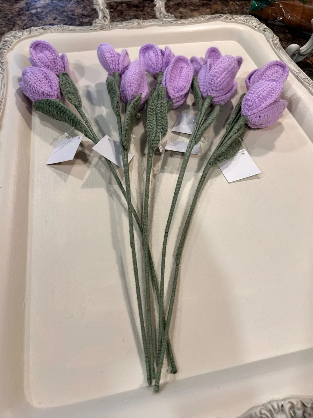 New with tags 5 stems total crochet flowers